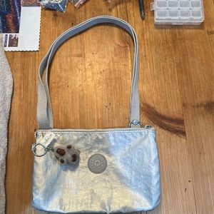 Kipling Silver Crossbody Shoulder Bag Adjustable Strap includes Kipling Monkey
